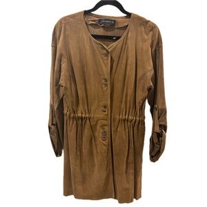 Zara Brown long/3/4  Sleeve Suede Button-Up Jacket